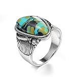 Wycian Bijoux Femme Personnalisable, Bague Anneau Vert Oxyde de Zirconium Plaqué Argent Turquoise Créée Vintage pour Femme Fille Bijoux Cadeau