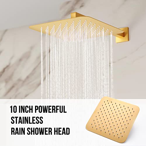 Esnbia sistema de ducha para bañera acabado oro cepillado, cabezal de ducha de lluvia y mano de 10 pulgadas, montaje en pared, color dorado miniatura 3
