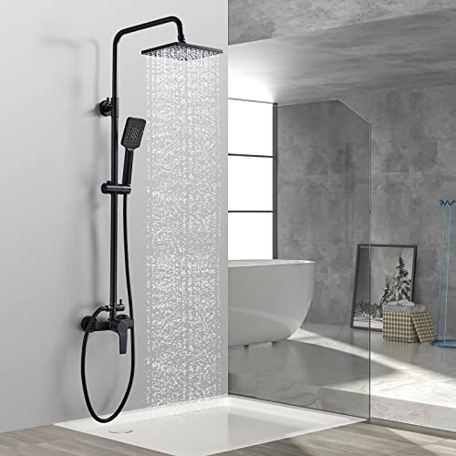 kisimixer Colonne de Douche Noir avec Mitigeur Monocommande, Ensemble de Douche Réglable en Hauteur, Mitigeur Mécanique Set de Douche avec Tête de Douche...