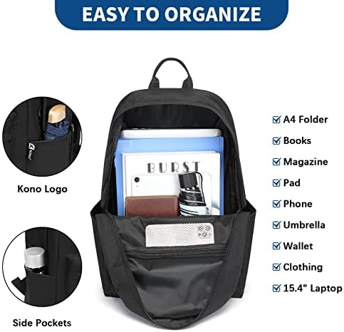 School Backpack College Rucksack Lightweight School Bag Water Resistant Stylish Casual Daypack College Travel Business Work Bag for Men Women Boys and Girls fits 15.4 Inch Laptop (Black)