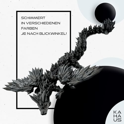 3D Drache mit Flügeln im Ei – Drachenei mit Drache 23 cm Figur | 12 cm Großes Ei | Schlüpfender Überraschungsdrache in Schwarz mit Blumenmuster | Bewegliches Fantasy Spielzeug & Sammelfigur für Kinder