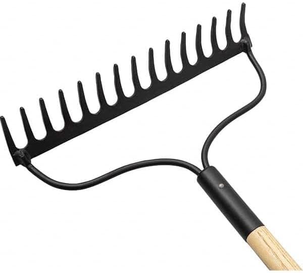 Miniatura 2 de PRO SOURCE Rastrillo de proa 14.75 "de ancho con 15 púas de acero afiladas, mango de madera extra largo de 52-34"