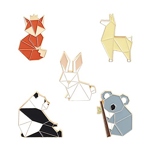 Shuning Origami Animal Enamel Pin - Cartoon Fox Panda Koala Alpaca Rabbit Brooch for Backpack Clothes Lapel Pin Badge Jewelry