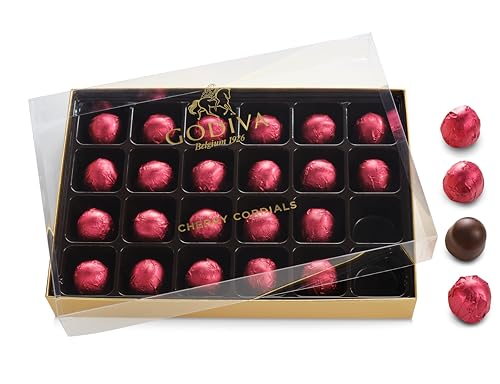 GODIVA Cherry Cordial Dark Chocolate Covered Cherries Gift Box, 24 Pieces