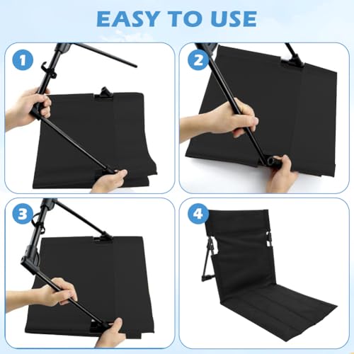 CEWROM Strandkorb mit Rückenlehne, Bodenstuhl Gefaltetes Sitzkissen,Sitzunterlage Outdoor, Tragbar Meditationsstuhl Strand Klappkissen Sitz, Strandsitz Strandstuhl Klappbar (Schwarz 2)