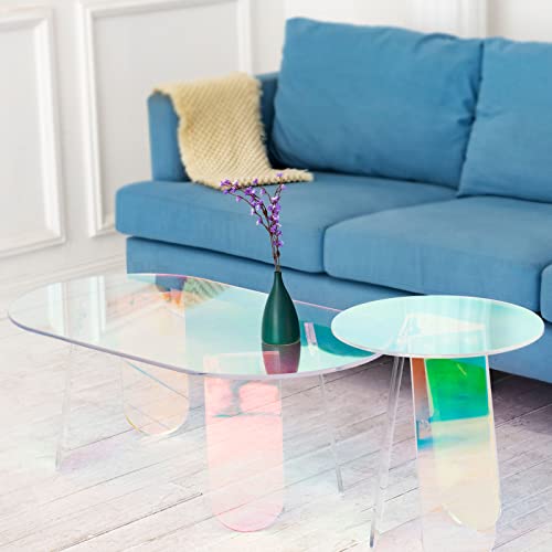 Lapeasy Acrylic Coffee Table, Iridescent Glass End Table Round Side Table For Home Living Room Bed Room Office Reception. #TOP2