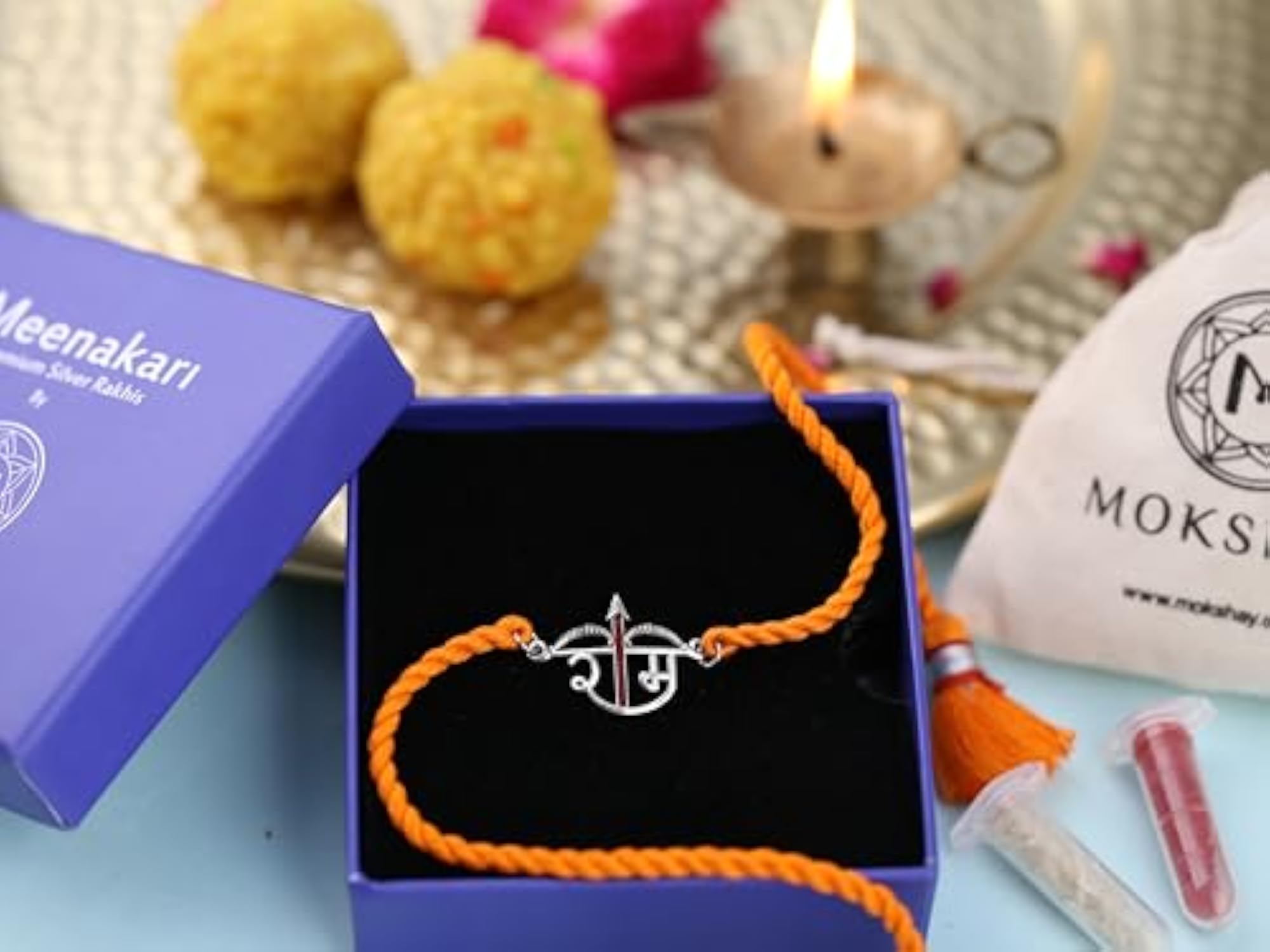 925 Sterling Silver Rakhi Combo Set with Roli Chawal