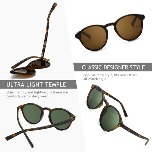 Image of SUNGAIT Classic Round Polarized Sunglasses Retro Vintage Style UV400