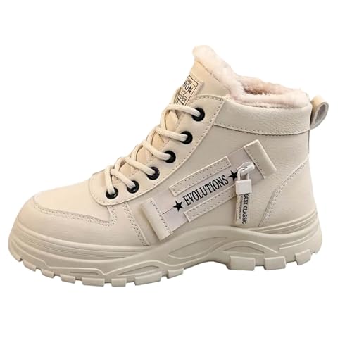 VBEDKDEB Zapatillas deportivas para mujer, zapatillas de deporte modernas de terciopelo cálido suela gruesa alta de algodón, caqui, 40.5 EU
