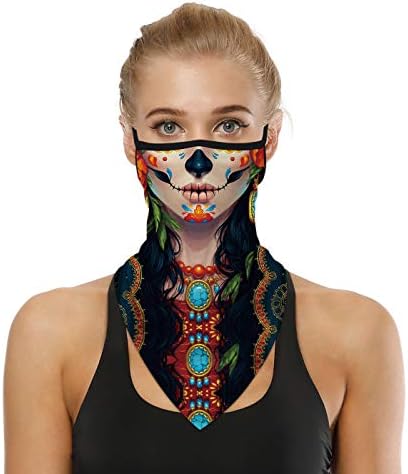 YAYOUREL Halloween Mask Halloween Masks for Adults Skull Mask Skeleton Bandana Neck Gaiter Face Mask Covering Ear Loop Hole Triangle Bandanas for Men Women Summer UV Face Scarf Mask Cover for Fishing