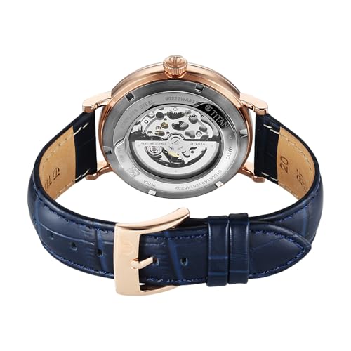 Image of Titan Yin Yang Skeletal Automatic Analog with Rose Gold case, Blue Dial Blue Leather Strap Watch for Men - 90222WL01