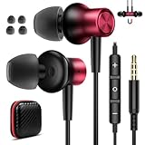 イヤホン 有線 マイク 付き 3.5mm カナル型 対応iPhone/iPad/iPod/Android PC用 有線イヤホン 3.5mmイヤホンジャック 通話可能 リモコン 音量調節 対応AQUOS sense 9 8/Xperia/xiaomi Redmi/OPPO/PS4/5 イヤフォン 磁気 zoom会議テレワーク おしゃれ かわいい 収納ケース付き 黒赤色