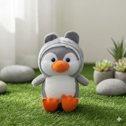 Image of Cute Penguin Soft Toy with Grey Hoodie - 28 cm Premium Plush Stuffed Animal for Kids, Toddlers & Gift - Soft & Huggable Plushie for Boys & Girls
