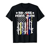 No One Fights Alone TShirt USA Flag Veterans Army Police EMS T-Shirt