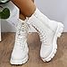 KAJXZ Ankle Boots for Women Fashion Solid Color Round Toe Platform Short Booties Casual Side Zipper Lace Up Chunky Heel Lug Sole Motorcycle Boots Slip On High Top Biker Shoes