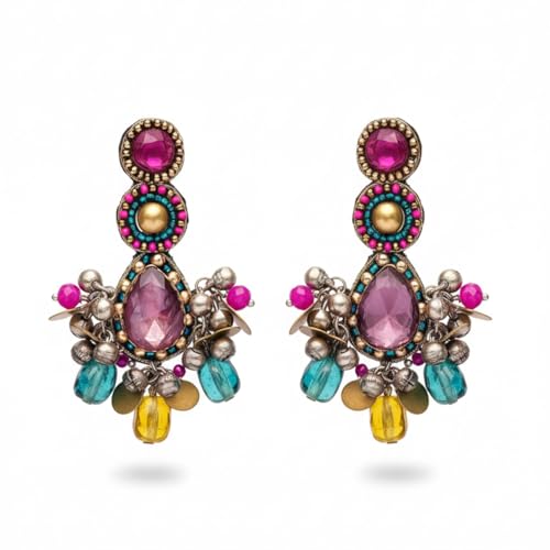 Image of SANJOYA by EVERSTYLISH Kundan Earrings for Women | Multicolor Stone & Pearl Drop Dangler Studs | Ethnic Jewelry for Weddings, Festivals & Special Occasions
