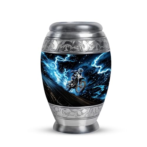 Image of Blue Motorcycle Urn for Ashes Small Tiny Decorative Human Mini Biker 3 Inch | Little Memorial Cremation Urns for Dad Mom Men Ashes Funeral Keepsake