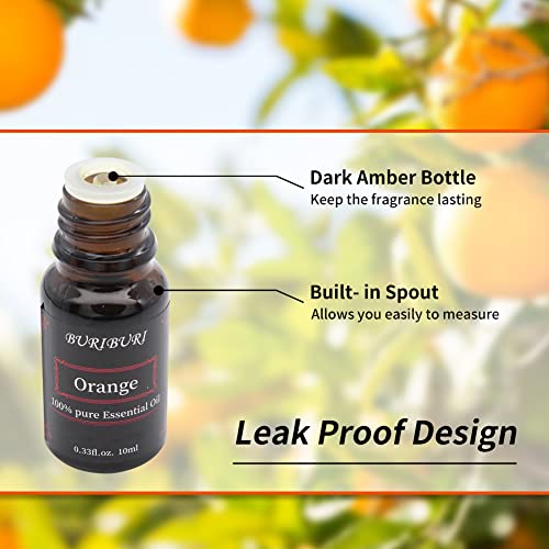 Buriburi Orange Essential Oil For Diffuser, Organic Orange Oil 10Ml For Skin, 100% Pure, Undiluted, Natural Aromatherapy Sweet Orange Essential Oils #TOP2