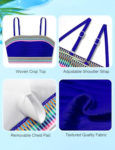Image of DONWEN Girls Swimsuits V Neck Bikini Set Textured High Waist Girl Two Piece Bathing Suit