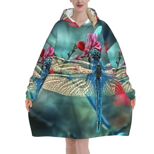 Couverture à capuche en flanelle épaisse au motif libellule raffiné