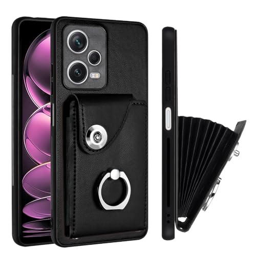 Xiaomi Redmi Note 12Pro+ 5G �E�H���b�g�P�[�X�ƌ݊�������A�J�[�h�z���_�[�t���APU���U�[���C�{�^���t���b�v�ϏՌ��J�o�[+ 360°��]�t�B���K�[�z���_�[�L�b�N�X�^���h�ی�P�[�X(Black)