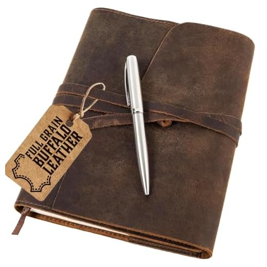 Leather Journal Refillable Notebook - Writing Journals for Women, Mens Journal Leather Notebook Cover with Pen, Leather Bound Lined Paper A5 Travelers Diary, Travel Journal for Writing by MOONSTER®