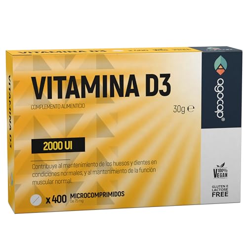 Vitamina D3 2000 UI, suplemento dietético para huesos y sistema inmunológico, formato bolsillo, 400 comprimidos