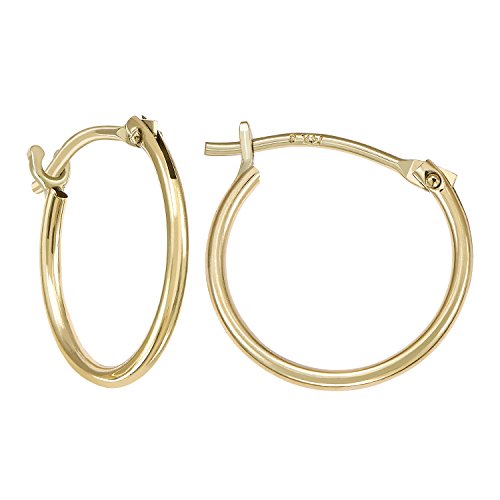 14k Yellow Gold Round Hoop Earrings for Girls, 12mm Diameter