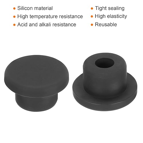 Image of UXCELL High Temp Silicone T Shaped Rubber Stopper Hole Plugs - Dia 16mm /0.62 inch, Black, Pack of 10 (OD 24mm) - Waterproof & Sealing Plugs for Powder Coating & Plating