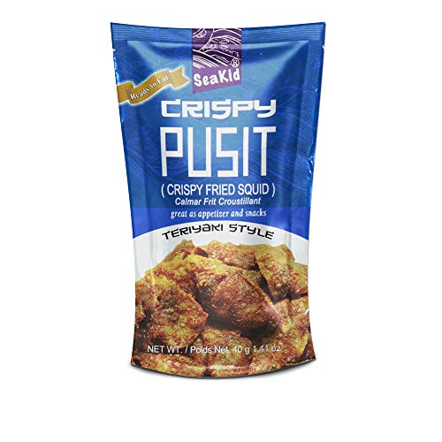 Seakid Crispy Pusit Teriyaki Style – Calamar frito, aperitivo nutritivo, 40 g, 6 paquetes