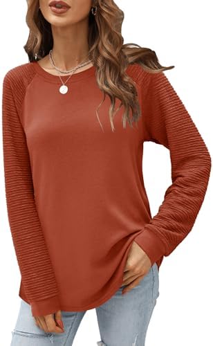 Aifer Womens Long Sleeve Tops Crewneck Casual Shirts 2024 Fall Fashion Trendy Outfits Clothes