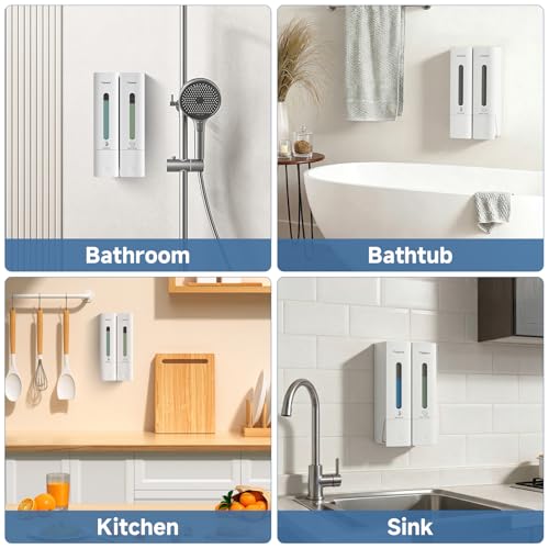 Pobamle Shampoo Dispenser for Shower - Shower Soap Dispenser Wall Mounted No Drill - Shampoo Body Wash Dispenser 2 Chamber - Easy Install for Bathroom Hotel White 800ml by POBAMLE - Used condition - Image 7