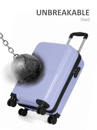 Image of Teakwood Small Size 8 Wheels Trolley Bag, Hard Cabin with Zipper Closure, Adjustable Push Button & Cross Side Strap, Number Lock System 360 Degree (Small, Lavender)