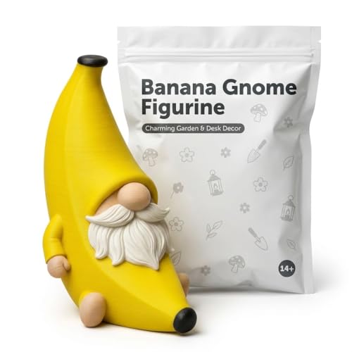 Banana Gnome Collectible Figurine - Charming Yellow Desk Decor for Home or Office Accent Gift - 3D Printed in Canada