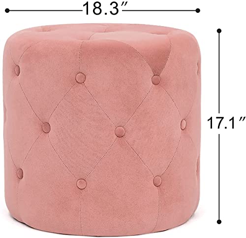 Adeco Tufted Round Ottoman - Upholstered Ottoman Footstool Foot Rest (Pink) #TOP1