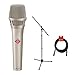 Neumann KMS104 Plus Handheld Stage Microphone (Nickel) with Tripod Microphone Stand & XLR Cable Bundle