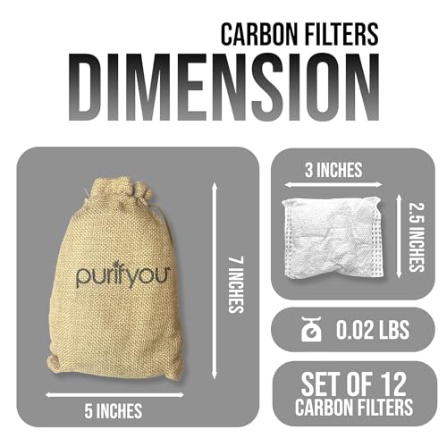 100% Natural Bamboo Charcoal Air Purifying Bag - Set of 12 Carbon Filters, Deodorizer Bags, Odor Absorber for Diaper Pail, Trash, Shoes, Closets, Cars, Fridge, Pets House, Kitchen, Home by purifyou