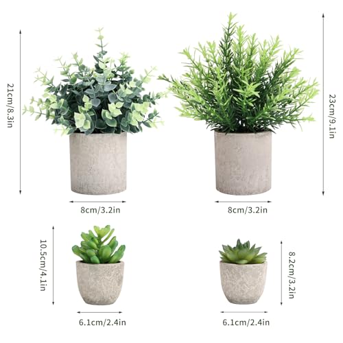 CEWOR 4 Pack Small Fake Plants Eucalyptus Rosemary Succulents Plants Artificial in Pots for Shelf Artificial Greenery Eucalyptus Plant Indoor for Home Bedroom Living Room Decoration by CEWOR - Image 2
