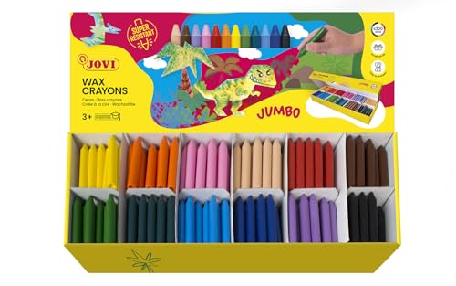 Jovi Jovicolor Wax Crayons - Unscented - Shatterproof - Easy to Wash Out - All Ages - 300 Pieces in 12 Colours and 1 Sharpener