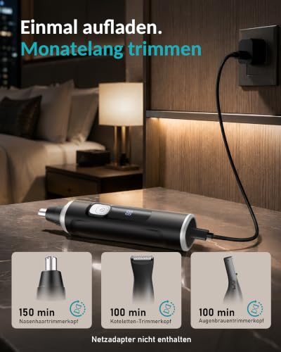 Nasenhaartrimmer Herren: IRUVAE innovativer Hochdrehmoment-Motor für ziepfreies und schmerzfreies Trimmen - 3-in-1 Nasenhaarschneider… – Ansicht 5