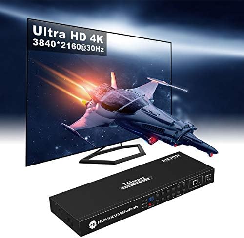 TESmart 16 Port HDMI KVM Switch 4K@30Hz Ultra HD | 16x1 KVM Switcher 16 PC 1 Monitor Support IR Remote Control, Auto Scan, RS-232&LAN Control with Extra USB 2.0 Port and 8x1.5m KVM Cables-Matte Black