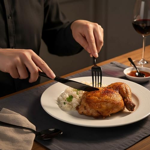 Image of 8 Pcs Black Mirror Polish Stainless Steel Cutlery Set for Dining Table with Spoons and Forks Set + Butterknives - The Perfect Tableware /Flatware