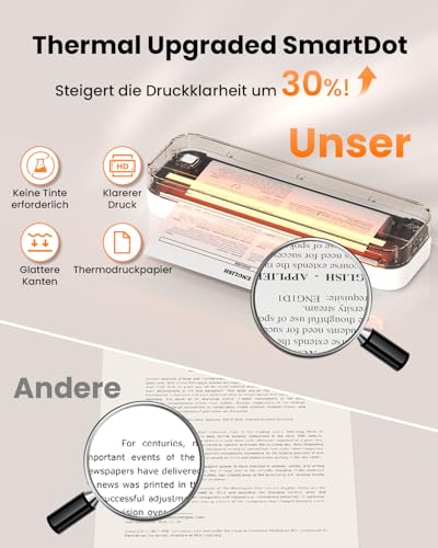 Ablemark Bluetooth Thermodrucker A4, Portable Mobiler Drucker A4 für Unterwegs, Inkless Printer Kompatibel mit Android & IOS und Laptop, Tragbarer Drucker für Zuhause, Büro, Tattoo Stencil