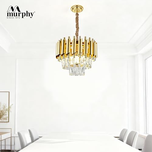 Image of Murphy Radiance 300mm Golden Crystal Pendant Light | Modern Round Ceiling Chandelier for Living Room, Bedroom & Hall (Antique Gold, 3-in-1 LED Plate - Warm White, Natural White, Cool White)