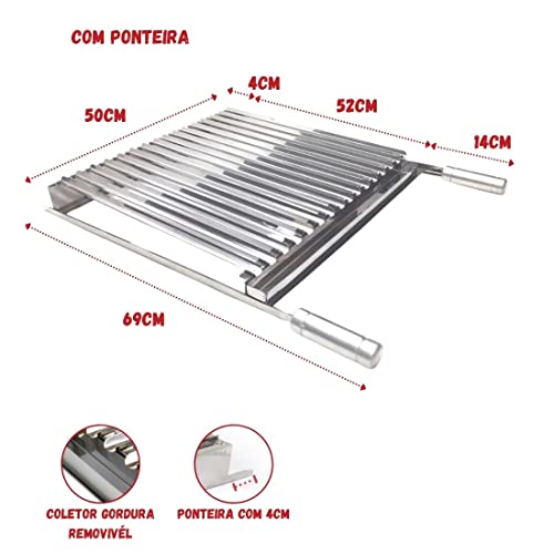 Grelha Argentina 50x50 Inox + Espalhador Brasa, Carvão Inox