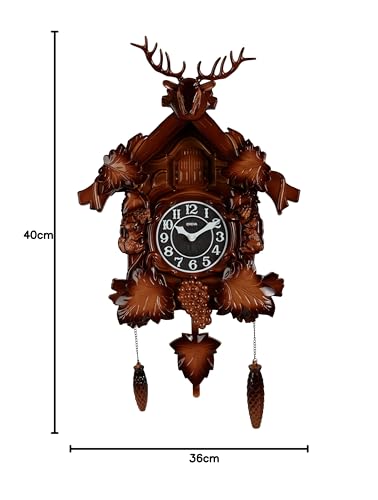 Image of Oreva AQ-4177 Plastic Pendulum Wall Clock with Cuckoo (36 cm x 12 cm x 40 cm, Brown)