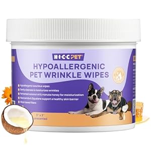 HICC PET Wrinkle Wipes, Vet-Recommended Dog Wipes Cleaning Deodorizing, Soothes Redness & Odor, Prevents Infections, Tear Stain Remover, Gentle for French Bulldogs, Pugs, English Bulldogs (100 Counts)
