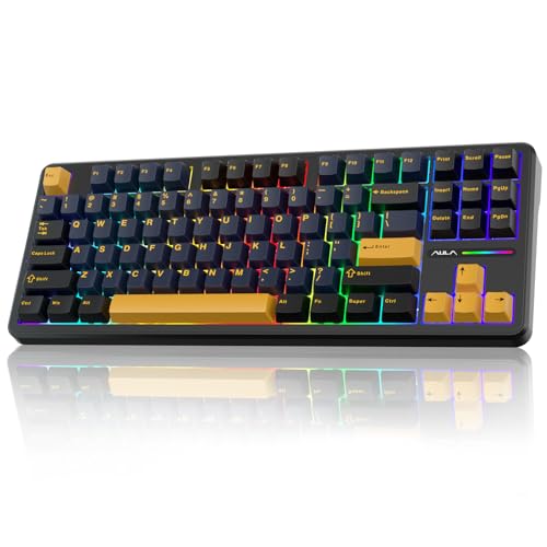 AULA F87 Wireless Gaming Keyboard Tri-mode,75% Percent Hot Swappable Custom Keyboards,Five-Layer Padding,Pre-lubed Switches,RGB Backlight,TKL Mechanical Keyboard for PC/Mac (Black&yellow)