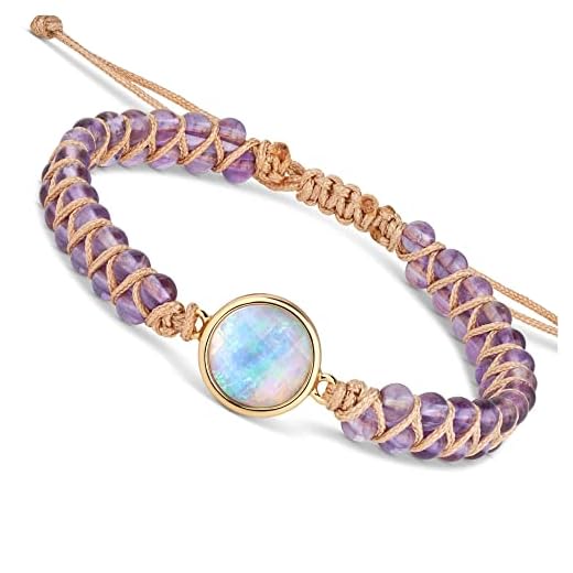 BENAVA Dames Yoga Armband Amethist Edelsteen Kralen met Kristallen Hanger Violet | Edelsteen Armband Meditatie | 16-24 cm