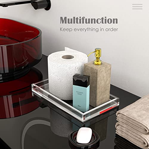 Cilinta Vanity Tray 8Mm Thicken Clear Acrylic Organizer Tray 10.5 * 6" For Bathroom Sink Countertops, Dresser Tops, Toilet, Perfume, Soap, Rings, Earrings And Necklace Small Decorative Tray For Home #TOP4